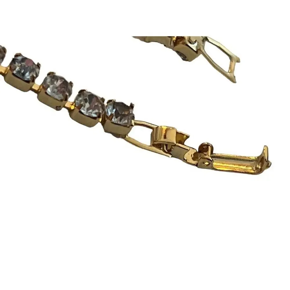 Gold Tone Rhinestone Tennis Bracelet Bling 6 7/8